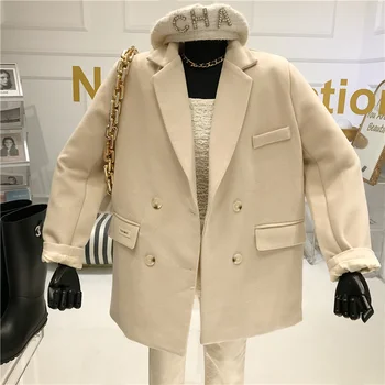 Temperament Vlnený oblek kabát Žien Jar 2021 Nové Dvojité breasted voľné top a vlnený oblek