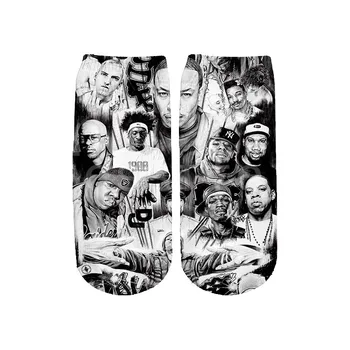 Tessffel Drop shipping Rapper XXXTentacion Eminem Tupac 2pac 3DPrint Hiphop Bavlna Krátke Ponožky Harajuku Cartoon Členkové ponožky B9
