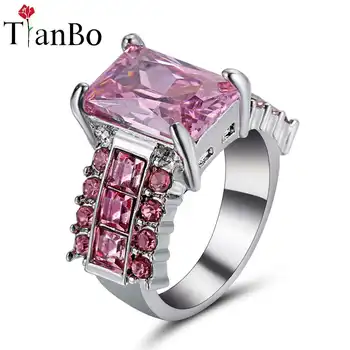 TianBo Black / Pink Námestie Krúžok White & Black & Gold Farba Vintage Šperky Snubné Prstene Pre Ženy Narodeniny Kameň Dary, Veľkosť 6
