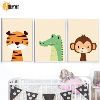 Tiger, Lev, Zebra, Roztomilý Opice Wall Art Plátno Na Maľovanie Nordic Plagáty A Vytlačí Zvierat Obrazov Na Stenu Detské Detská Izba Domova