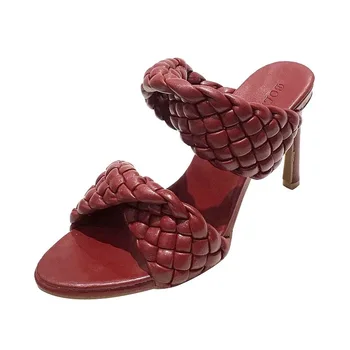 Tkané koberčeky mäkké kožené tenké-podpätky sandále dámske nové otvorené prst sexy vysoké podpätky sandále na nosenie outside2021