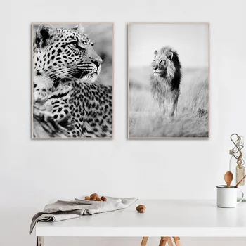 Tlač Čierna Biela Leopard, Lev, Žirafa Múr Umenia Plagátu Safari Škôlky Plátno Na Maľovanie Deti Miestnosti Dekorácie