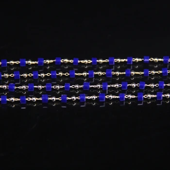 Tmavo modrá farba Sklenených Perličiek&Medi korálky Reťazca Pokovovanie gold ,2,5 mm Námestie Korálky Zabalené Ruženec Reťazca Náramok Náhrdelník