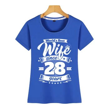 Topy T Shirt Ženy svadobný deň 28. výročie manželka manžela, Dizajn, Čierne Krátke Tričko Žena