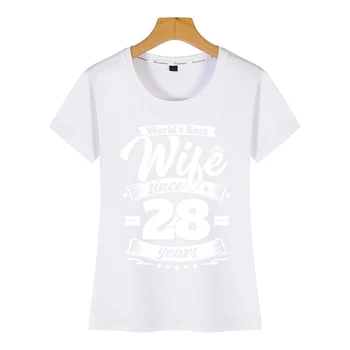 Topy T Shirt Ženy svadobný deň 28. výročie manželka manžela, Dizajn, Čierne Krátke Tričko Žena