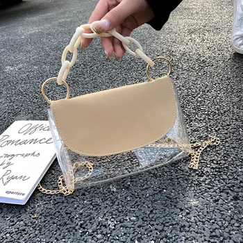 Transparentné vak žena taška 2020 nová móda na jar a leto jelly taška ženy pvc kabelka ramenný messenger bag taška reťazca