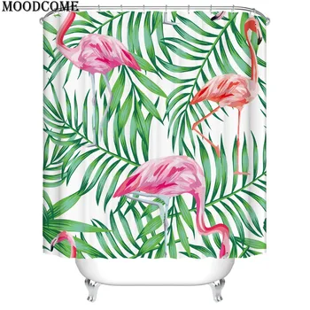 Tropické leaf flamingo vaňa sprchový záves záves nepremokavé douchegordijn hot predaj polyester záclony v kúpeľni