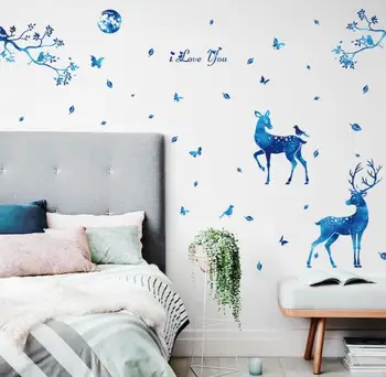 Tvorivosť modrá hviezdne svetlo jeleň samolepky na stenu detské samolepky na stenu motýľ pre deti izby obývacia izba Domova