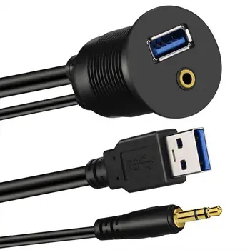 USB 3.0 a 3.5 mm držiak do Auta Flush Kábel 3,5 mm + USB3.0 AUX Rozšírenie Prístrojovej dosky Nepremokavé Prípojný Kábel Pre Auto, Loď a Motocyklov
