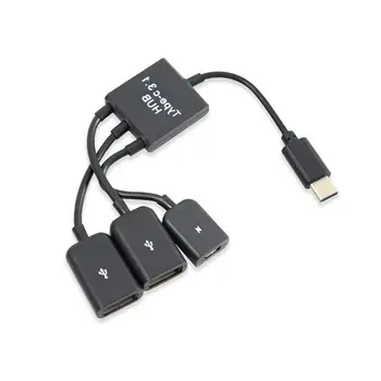 USB 3.1 Typ C Mužov a 2 Dual USB 2.0 Žena + Micro-USB Ženské 3 v 1 OTG HUB
