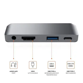 USB-C Hub Adaptér Pre Macbook/iPad pro Typ-c až 4K kompatibilný s HDMI 3,5 mm Audio Jack, USB 3.1 PD Nabíjanie USB-C Dokovacej Stanice