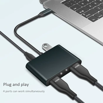 USB C k Dual HDMI Adaptér, 4K, 4 v 1 Typ C pre Dual HDMI, USB 3.0 Port, USB, C PD Nabíjací Port Konvertor