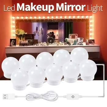 USB Plynulou Stmievateľné make-up Zrkadlo Svetlo DC 12V LED Žiarovka Márnosť Svetlo Hollywood Toaletný Stolík Kozmetická Lampa Súprava 2 6 10 14 Žiarovka