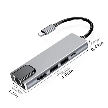 USB Typu C Hub Adaptér Dock s 4K HDMI PD RJ45 Ethernet Lan Poplatok za MacBook USB Typu C Hub Hliníkovej zliatiny Adaptér