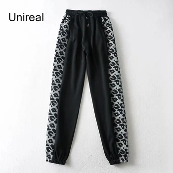 Unireal 2020 Jeseň Zima Ženy Tepláky Vysoký Pás Bežné Hárem Nohavice Leopard Tlač Sportwear Nohavice Nohavice Streetwear