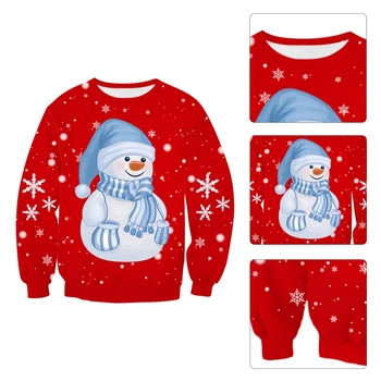 Unisex Pár Vianočné Dlhý Rukáv Mikina Cartoon Snehuliak Snowflake Tlač Pulóver Topy O-Krku Voľné Dovolenku Košele