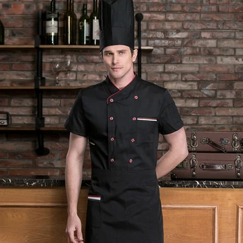 Unisex reštaurácia jednotné Hotel krátke rukávy Kuchynské pracovné oblečenie pánske profesionálne oblečenie catering pracovné odevy kuchári klobúk