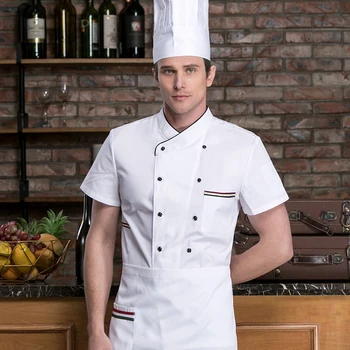 Unisex reštaurácia jednotné Hotel krátke rukávy Kuchynské pracovné oblečenie pánske profesionálne oblečenie catering pracovné odevy kuchári klobúk