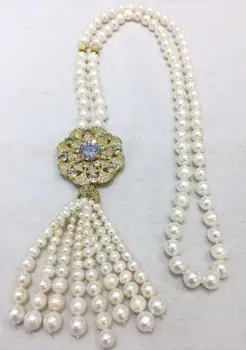 Ušľachtilý jewelr 4-5mm 8-9 mm 9 mm-10 mm prírodná biela perlový náhrdelník prívesok