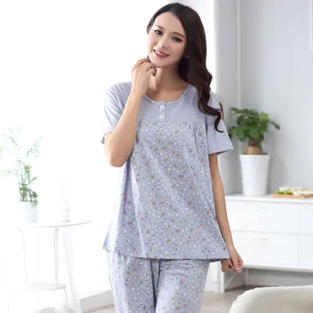 V lete roku 2017 ženy, plus veľkosti 4XL pyžamo nastaviť vyhovovali drobné kvety ušľachtilý zrastov bavlna dvoch-dielny oblek pyžamá pre ženy veľkoobchod