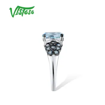 VISTOSO Čistý 14K 585 White Gold Ring Pre Ženy Iskrivý Diamant Priezračnou Sky Blue Topaz Výročie Svadby Darček Jemné Šperky