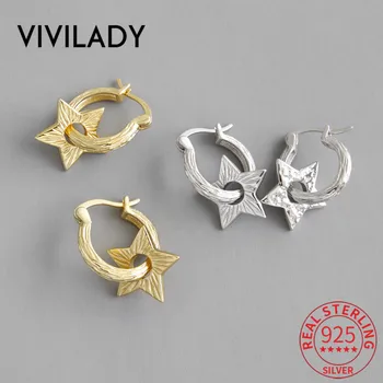 VIVILADY 925 Sterling Silver Roztomilý Star Prívesok Ženy Hoop Elegantné Náušnice Nepravidelný Kruh Pre Ženy Narodeniny Jemné Šperky
