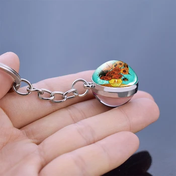 Van Gogh Slnečnice Umenie Keychain Van Gogh Sklenenú Guľu Prívesok Auto Kľúč Reťazca Krúžok Kľúčenka Taška Na Príslušenstvo