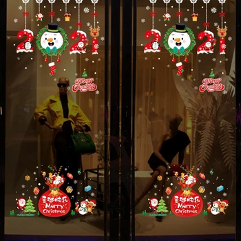Veselé Vianoce Samolepky na Stenu Santa Claus Okno Izba Dekorácie PVC 2020 Vianočné Ozdoby Pre Domáce Nový Rok 2021 Vymeniteľné
