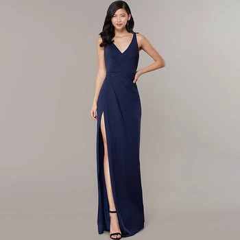 Večerné Šaty Ilúzie tvaru bez Rukávov Zloženke Špagety Popruhy Podlahy-Dĺžka-Line Jersey Luxusné Modrá Ženy Formálne Šaty TS617