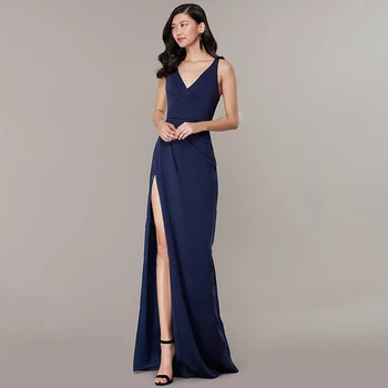 Večerné Šaty Ilúzie tvaru bez Rukávov Zloženke Špagety Popruhy Podlahy-Dĺžka-Line Jersey Luxusné Modrá Ženy Formálne Šaty TS617