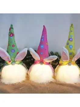 Veľkonočný Zajačik Gnome s LED Svetlo, Ručné švédsky Tomte Králik Plyšové Hračky, Bábiky Ozdoby Holiday Home Party Dekorácie