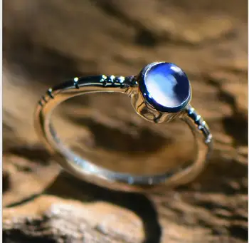 Veľkoobchod 925 strieborný ornament Modré svetlo Prírodné moonstone páry strieborný prsteň 8#-18# mix veľkostí