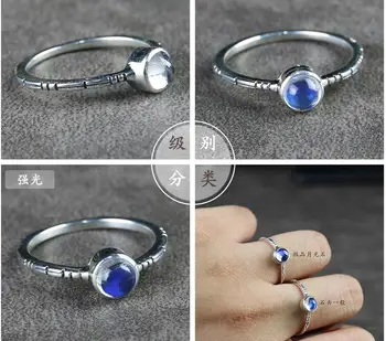 Veľkoobchod 925 strieborný ornament Modré svetlo Prírodné moonstone páry strieborný prsteň 8#-18# mix veľkostí