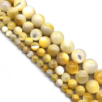 Veľkoobchod Prírodné Shell Perly Zlato Lesklé Textúry Voľné Korálky 6 8 10 12 MM Nosenie DIY Náramok, Náhrdelník Pre Šperky Robiť