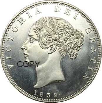 Veľká Británia 1/2 Crown Victoria 1839 Cupronickel Pozlátené Striebro Kópie Mincí