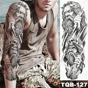 Veľké Arm Tattoo Rukáv Bohov Zeus Lightning Pekla Nepremokavé Dočasné Tatto Nálepky Poseidon Medveď Body Art Full Falošné Tetovanie Mužov
