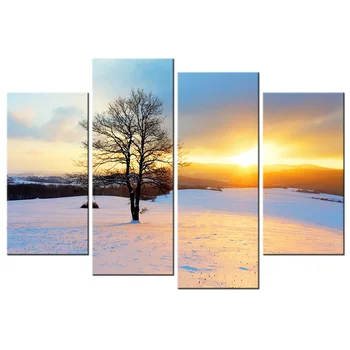 Veľké Zimné Strom Wall Art Plátno Sunrise Maľovanie Tlač Sneh Krajina Plagát Prírody Obrázok umelecké Diela Steny Výzdoba pre Obývacia Izba