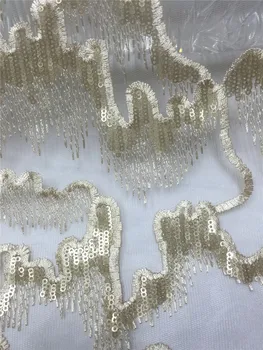 Veľmi Krásne Obyčajný farba svetla zlato Oka flitrami textílie francúzsky čistej Tkaniny Na spoločenské šaty 5 metrov/veľa