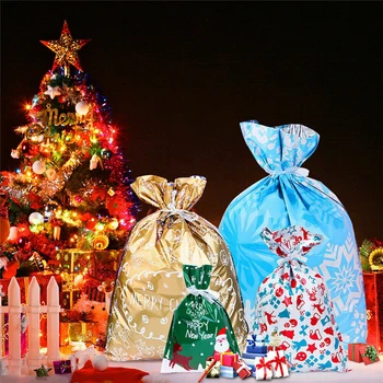Vianoce, Nový Rok Šťastie Šnúrkou Skladovanie Taška Vianočné Darčekové Tašky Santa Tlačené Balenia Vianoce Liečbu Fólie Šnúrkou Taška 30PCS