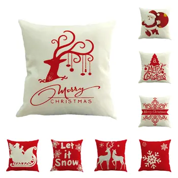 Vianočné Dovolenku Ľanu Bielizeň Vankúš Red White Vianočné Dekoratívne Vankúše Gauč Pillowcover Hodiť Vankúše Pokrytie Jednej Strane