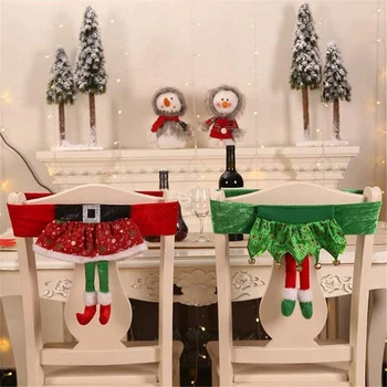 Vianočné Poťahy Set 2, Elf Vianoce Poťahy Stoličky Zadný Kryt Jedáleň Vianoce Holiday Party Dekor,Red & Green