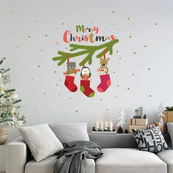 Vianočné Roztomilé Ponožky PVC Nálepky na Stenu Vymeniteľné Predviesť okenného Skla Odtlačkový