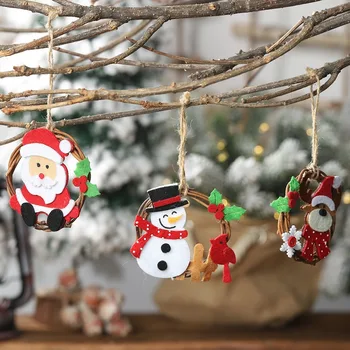 Vianočné ozdoby, netkané textílie, ratanový prsteň, prívesok, snehuliak, veniec, dvere a okná, prívesok, domov decoration2020