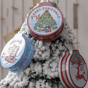 Vianočné plastický plech prázdne plechovky s ozdobná šnúrka na uniforme candy darček úložný kontajner dekoratívny box