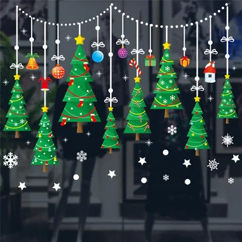 Vianočný Stromček Zvony Snowflake Loptu Star Samolepky Na Stenu Pre Obchod Domáce Dekorácie Vianočné Festival Nástennú Maľbu Umenie Diy Okno Odtlačkový