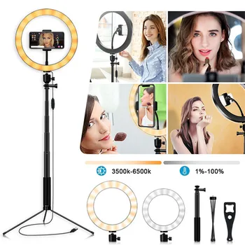 Video Svetlo Stmievateľné LED Selfie Krúžok Svetlo USB Krúžok Lampa Fotografie Svetla 1.3 M Statív Stojan Pre make-up Youtube