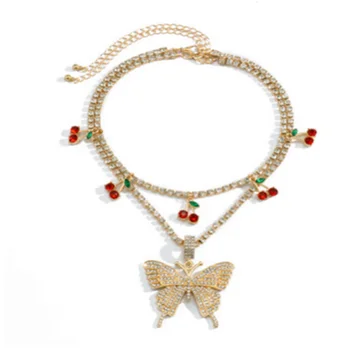 Vietor pazúr reťazca cherry náhrdelník ženský módny trend temperament nové produkty, intarzované zirkón motýľ náhrdelník nastaviť olevo šperky