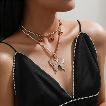 Vietor pazúr reťazca cherry náhrdelník ženský módny trend temperament nové produkty, intarzované zirkón motýľ náhrdelník nastaviť olevo šperky