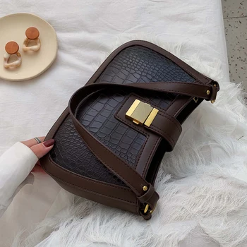 Vintage Tote bag 2020 Módy Nové Vysoko kvalitnej PU Kože Žien Dizajnér Kabelka Zámok Ramenný Messenger Bag v Podpazuší taška
