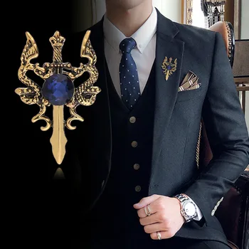 Vintage Zvierat Dragon Brošňa Pin Crystal Odznak Corsage Vyhovovali Kabát Golier Kolíky Luxulry Šperky, Brošne pre Mužov, Doplnky